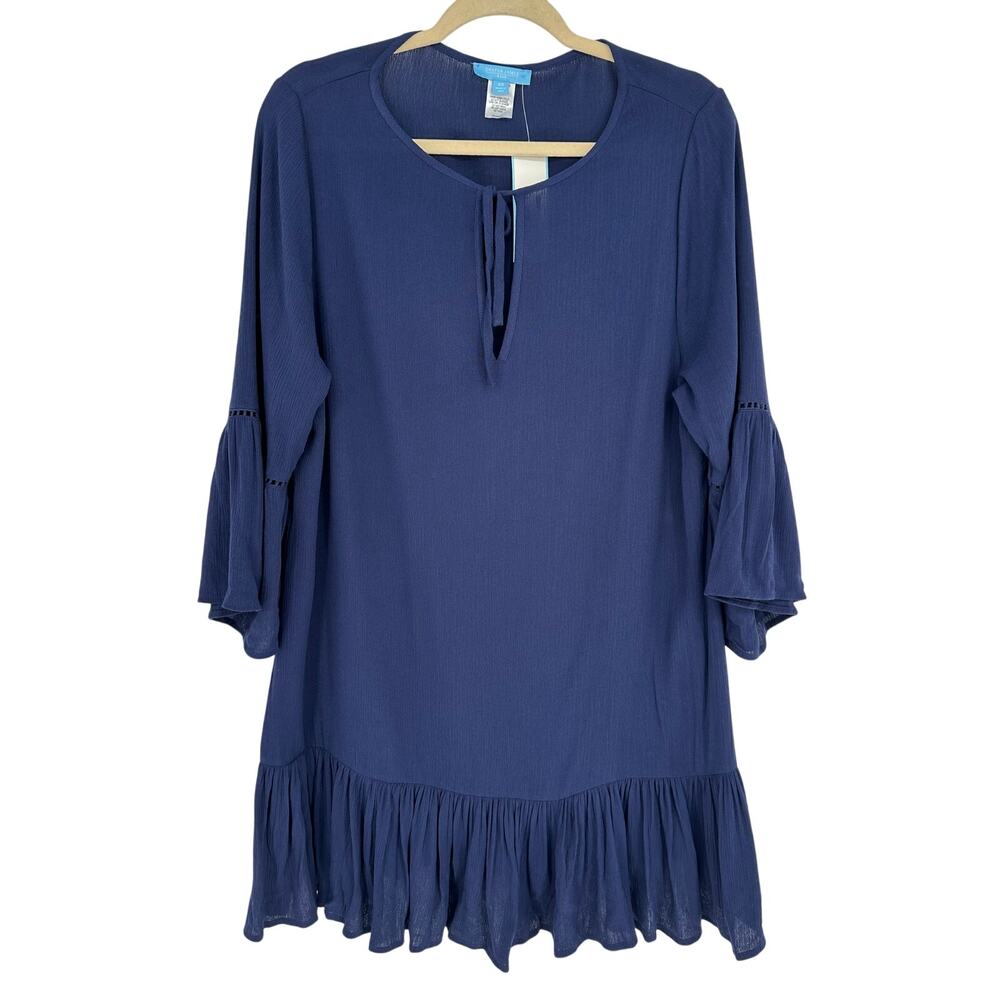 Draper James NWT Blue Swim Cover Up XS Bell Sleeve Tiered Ruffle Resort Summer